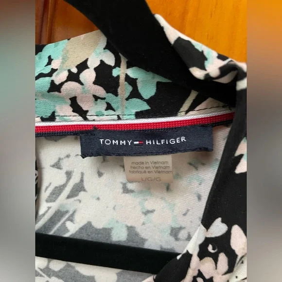 Tommy Hilfiger Womens Floral Print Knot Neck Knit Top Black Multi - Picture 7 of 11